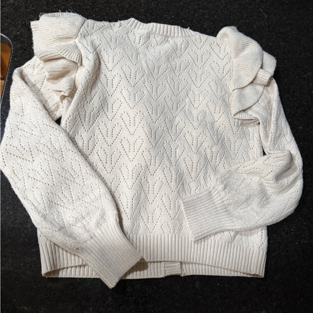 Bagatelle Ivory Ruffle Knit Cardigan - Picture 9 of 10